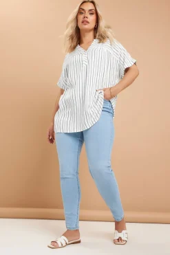 Yours Curve White Stripe Short Sleeve Blouse