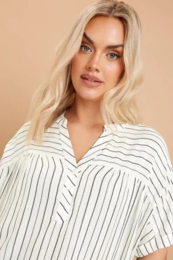 Yours Curve White Stripe Short Sleeve Blouse