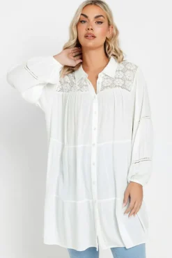 Yours Curve White Tiered Crochet Detail Shirt