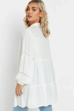 Yours Curve White Tiered Crochet Detail Shirt