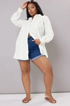 Yours Curve White Trim Detail Oversized Shirt