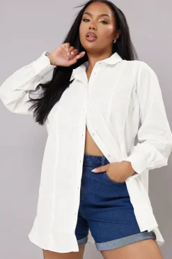 Yours Curve White Trim Detail Oversized Shirt