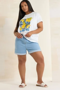 Yours Curve White 'La Dolce Vita' Lemon Graphic Oversized T-Shirt