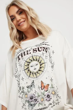 Yours Curve White 'The Sun' Graphic Oversized T-Shirt