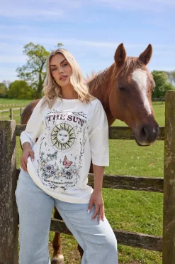 Yours Curve White 'The Sun' Graphic Oversized T-Shirt