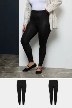 Yours For Good 2 Pack Curve Black Cotton Stretch Leggings