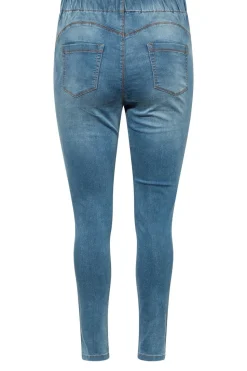 Yours For Good Curve Mid Blue Pull On Bum Shaper Lola Stretch Jeggings