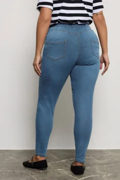 Yours For Good Curve Mid Blue Pull On Bum Shaper Lola Stretch Jeggings