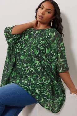 Yours London Curve Green Abstract Print Cape Top