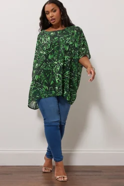 Yours London Curve Green Abstract Print Cape Top