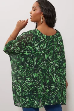 Yours London Curve Green Abstract Print Cape Top