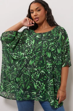 Yours London Curve Green Abstract Print Cape Top