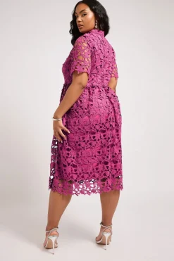 Yours London Curve Magenta Pink Lace Crochet Midi Dress