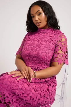 Yours London Curve Magenta Pink Lace Crochet Midi Dress