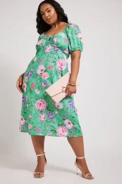 Yours London Curve Teal Green Floral Midi Dress