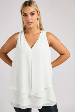 Yours London Curve White Layered V Neck Top