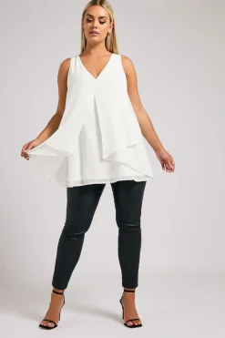 Yours London Curve White Layered V Neck Top
