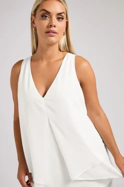 Yours London Curve White Layered V Neck Top