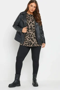 Yours Plus Size Brown Leopard Print T-Shirt