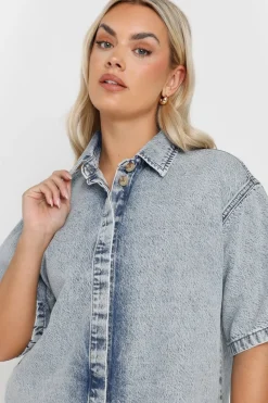 Yours Plus Size Mid Bleach Blue Denim Shirt Dress