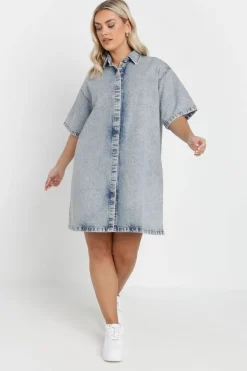 Yours Plus Size Mid Bleach Blue Denim Shirt Dress