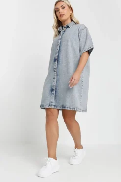 Yours Plus Size Mid Bleach Blue Denim Shirt Dress