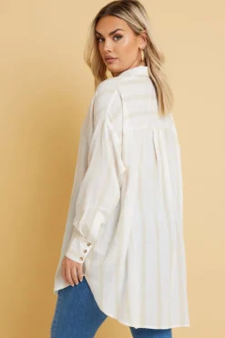 Yours Plus Size Natural Brown Stripe Linen Shirt  Yours Curve