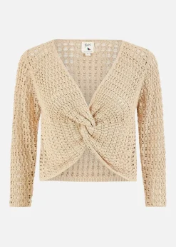 Yumi Beige Cotton Crochet Knitted Top