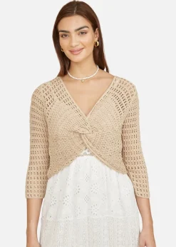 Yumi Beige Cotton Crochet Knitted Top