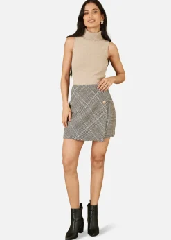 Yumi Beige Knitted Roll Neck Sleeveless Jumper