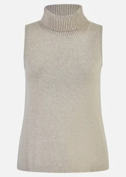 Yumi Beige Knitted Roll Neck Sleeveless Jumper