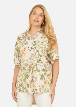Yumi Beige Relaxed Fit Shirt With Botanical Print