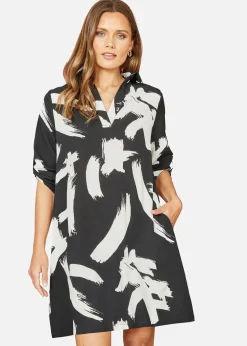 Yumi Black Abstract Print Tunic With Pockets