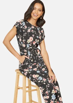 Yumi Black Blossom Print Jumpsuit