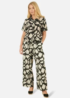 Yumi Black Cotton Splash Print Relaxed Fit Trousers