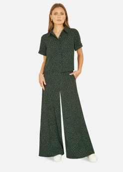 Yumi Black Ditsy Floral Print Relaxed Wide Leg Trousers