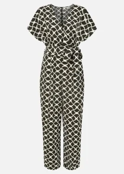 Yumi Black Geometric Print Wrap Jumpsuit