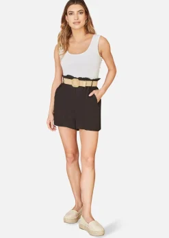 Yumi Black  Italian Linen Shorts With Belt