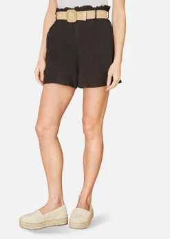 Yumi Black  Italian Linen Shorts With Belt
