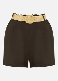 Yumi Black  Italian Linen Shorts With Belt