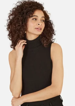 Yumi Black Knitted Roll Neck Sleeveless Jumper