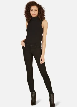 Yumi Black Knitted Roll Neck Sleeveless Jumper