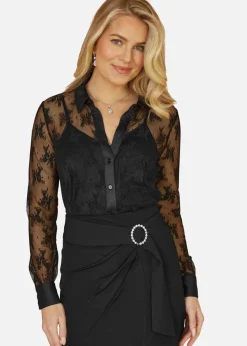 Yumi Black Lace Sheer Fitted Shirt