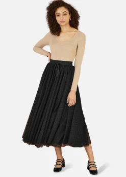 Yumi Black Mesh Heart Print Tulle Skirt