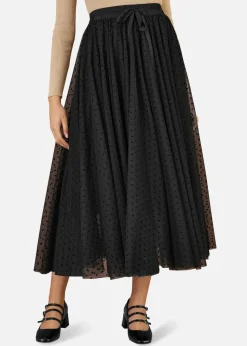 Yumi Black Mesh Heart Print Tulle Skirt