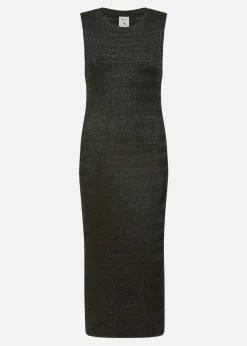 Yumi Black Metallic Knitted Sleeveless Midi Dress