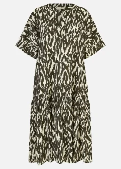 Yumi Black Organic Cotton Animal Print Tiered Tunic Dress