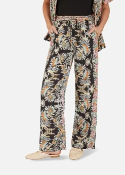 Yumi Black Paisley Print Relaxed Fit Trousers