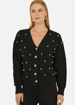 Yumi Black Pearl Cable Knit Cardigan