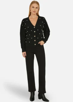 Yumi Black Pearl Cable Knit Cardigan